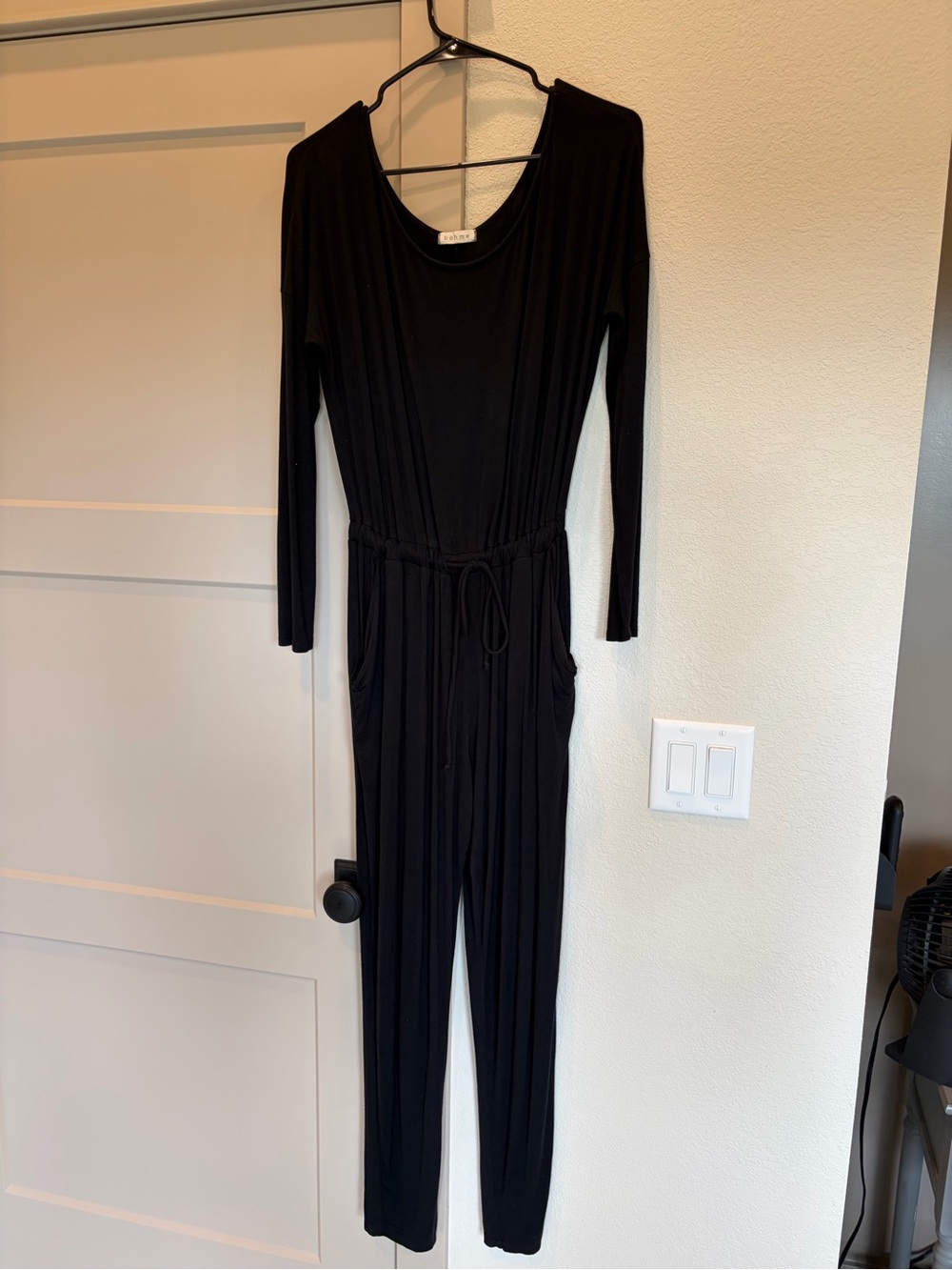 bohme Black Long-Sleeve Drawstring Waist Jumpsuit